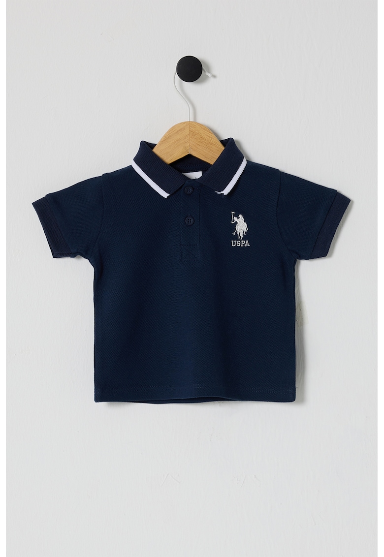 Tricou polo de bumbac - Alb/Albastru ultramarin