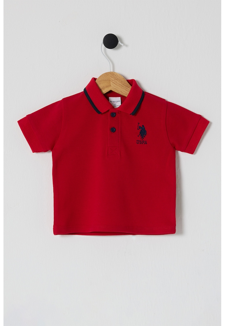 Tricou polo de bumbac - Negru/Rosu vermillion
