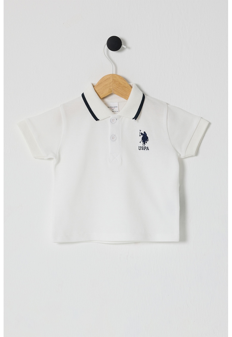 Tricou polo de bumbac - Alb/Bleumarin