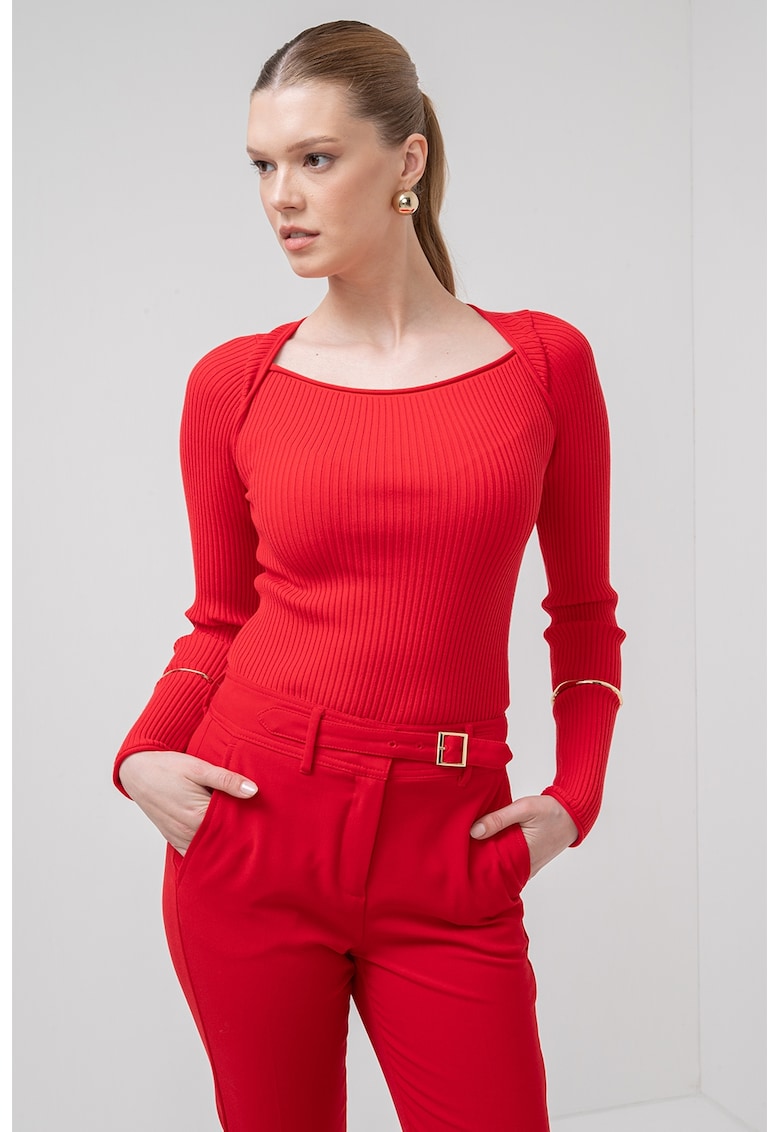 Pulover slim fit cu striatii si decolteu rotund Debutto