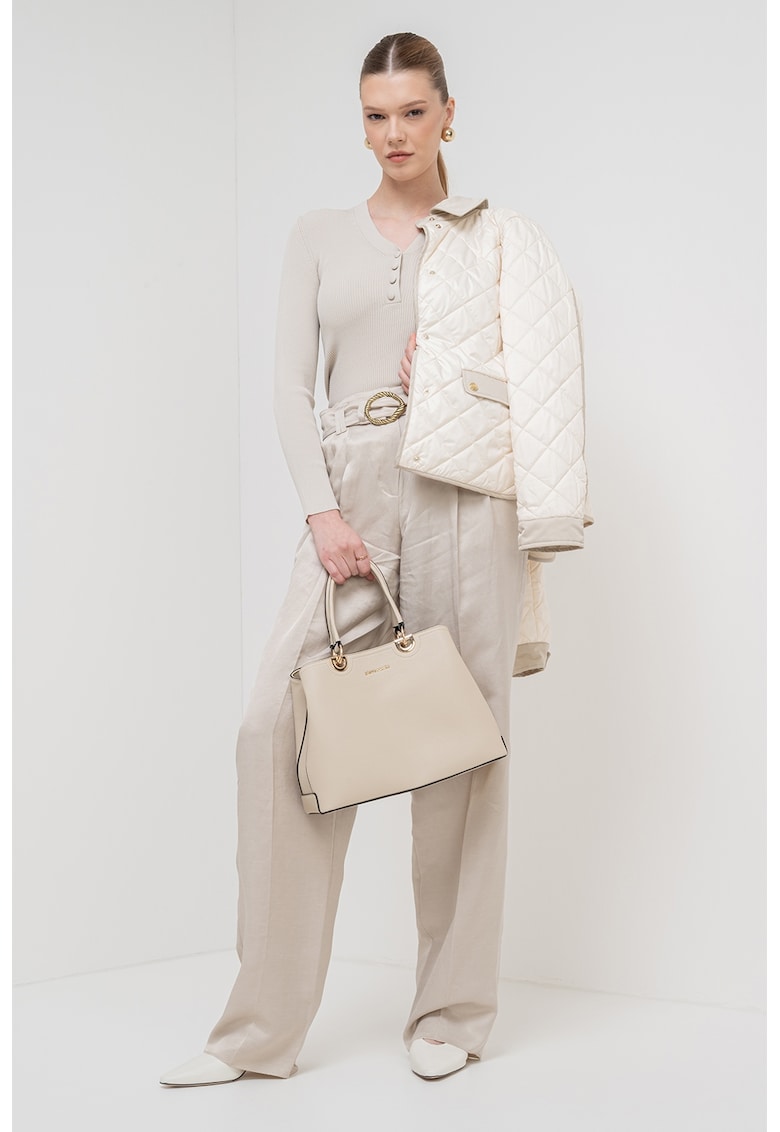 Pulover slim fit cu decolteu in V si aspect striat Imola