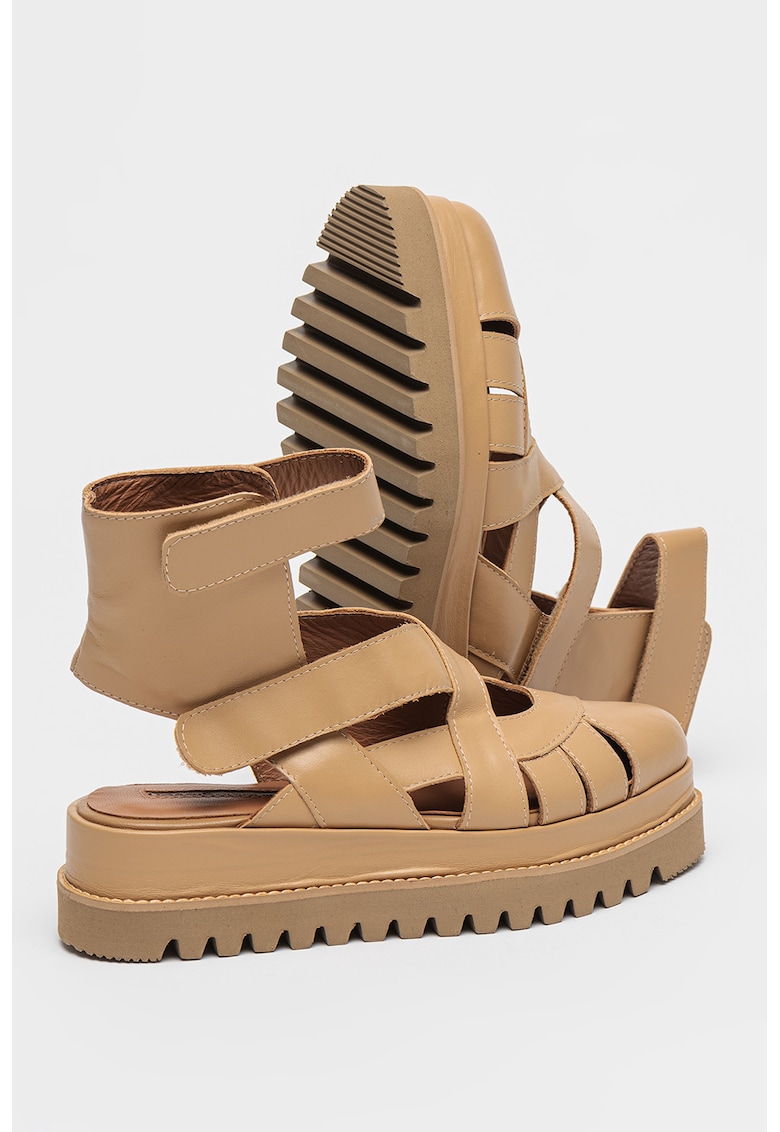 Sandale flatform de piele