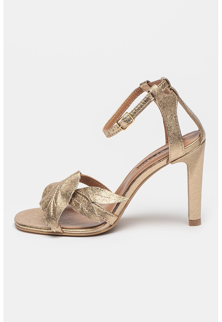 Sandale cu frunza decorativa si toc clasic