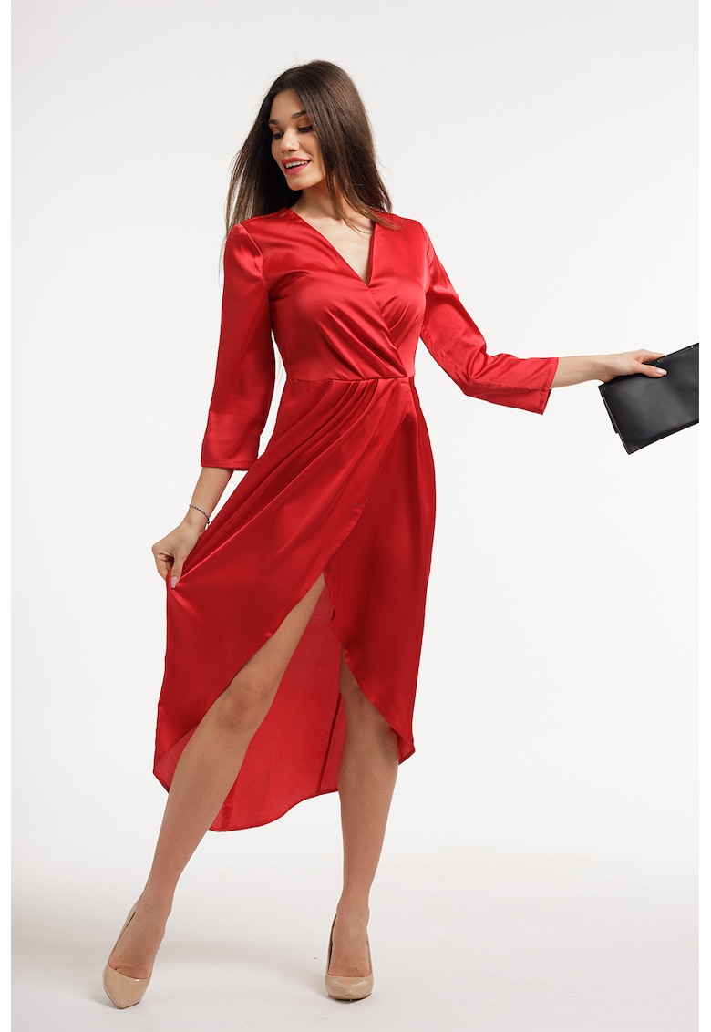 Rochie din satin cu decolteu in V