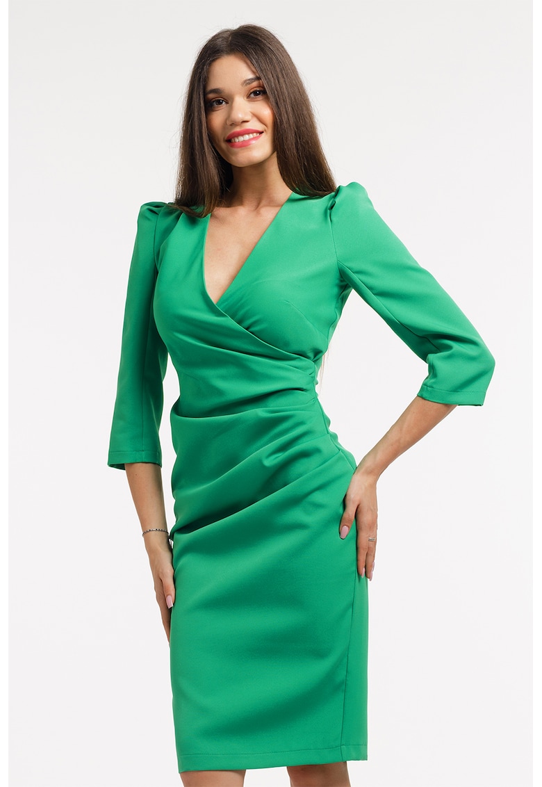 Rochie midi cambrata cu deoclteu in V