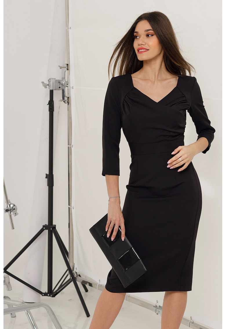 Rochie midi cu decolteu in V si slit pe spate