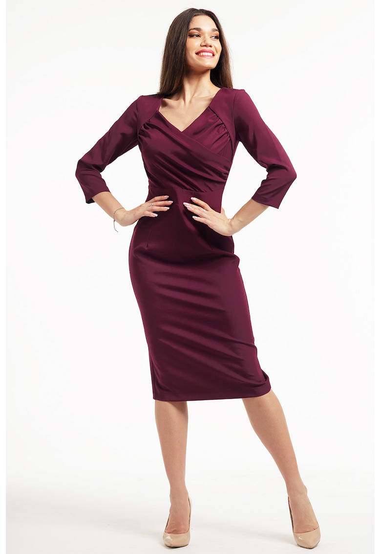 Rochie midi cu decolteu in V si slit pe spate