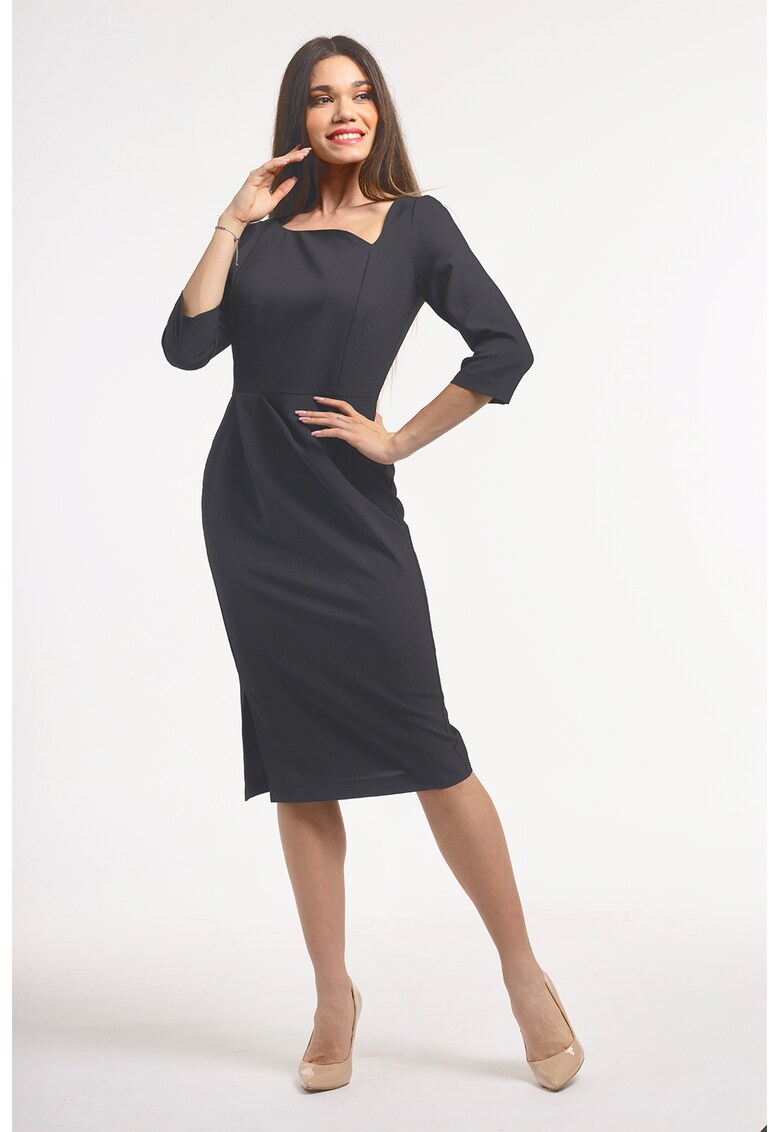 Rochie midi cu slit lateral - Negru