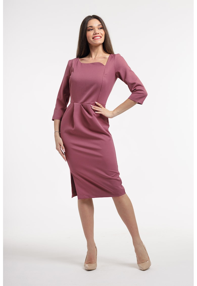 Rochie midi cu slit lateral - Maro inchis