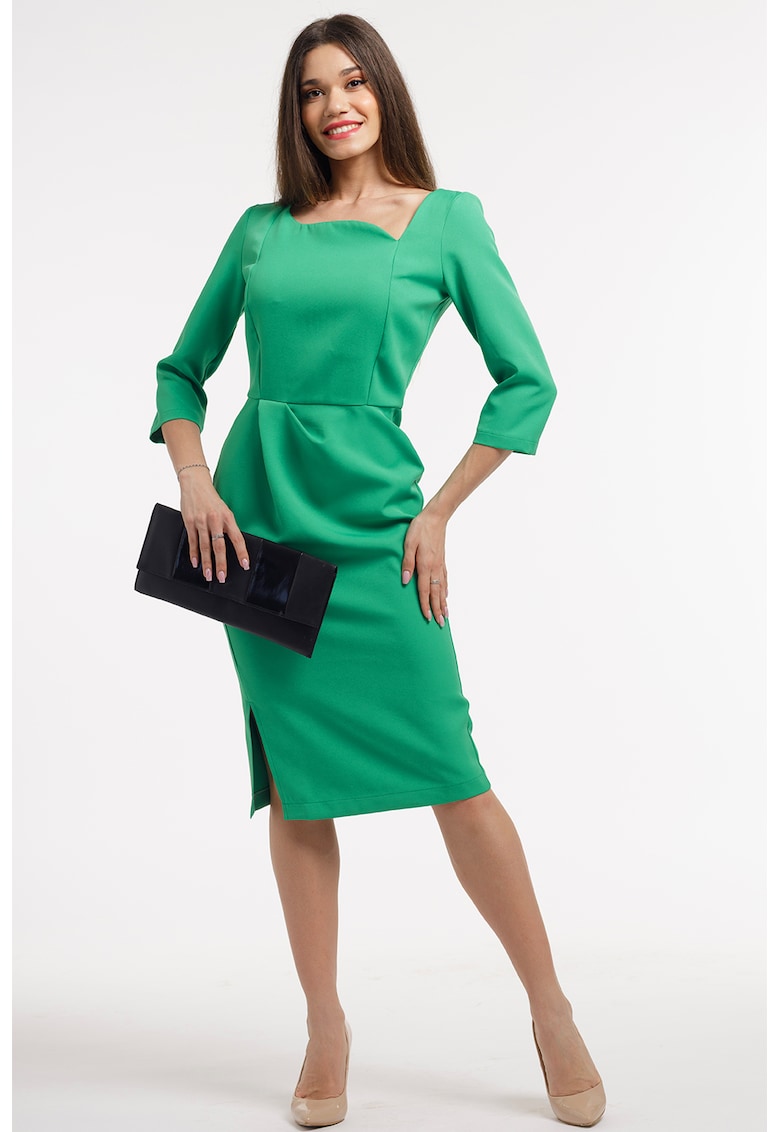 Rochie midi cu slit lateral - Verde