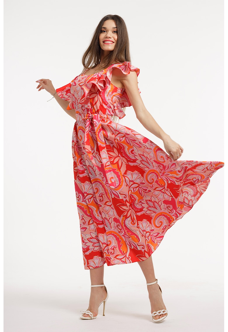 Rochie midi cu croiala in A  - model si cordon in talie