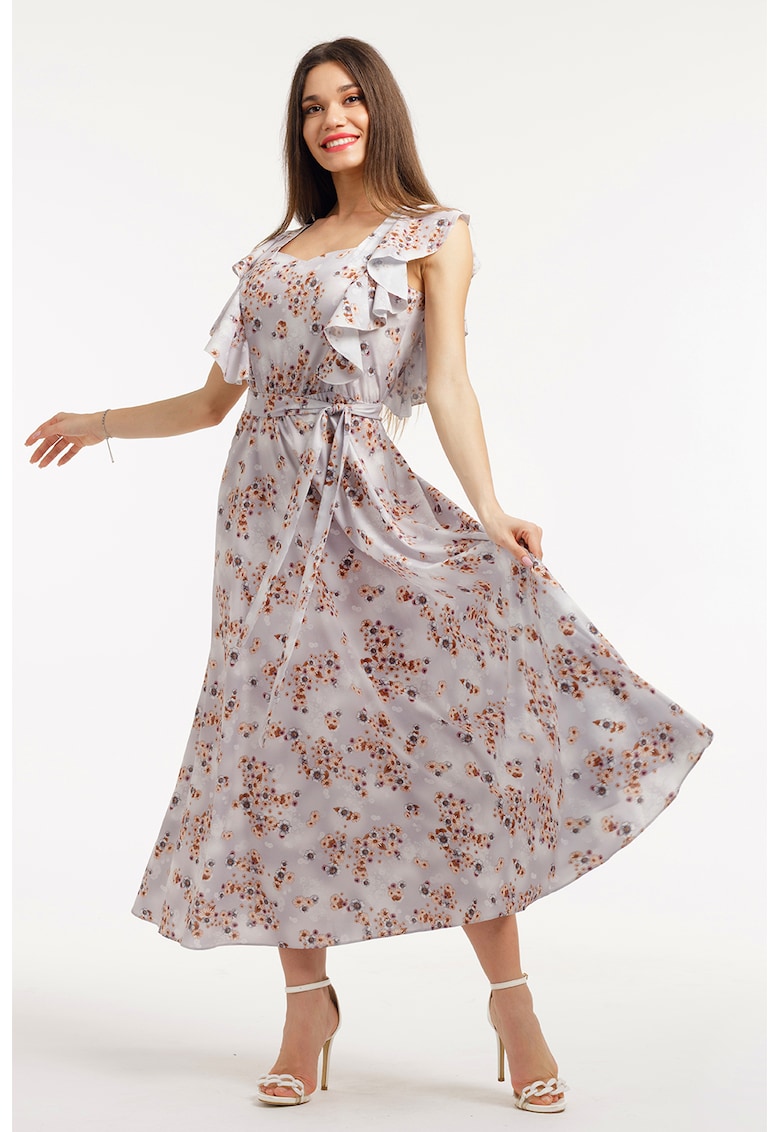 Rochie midi cu croiala in A  - model si cordon in talie