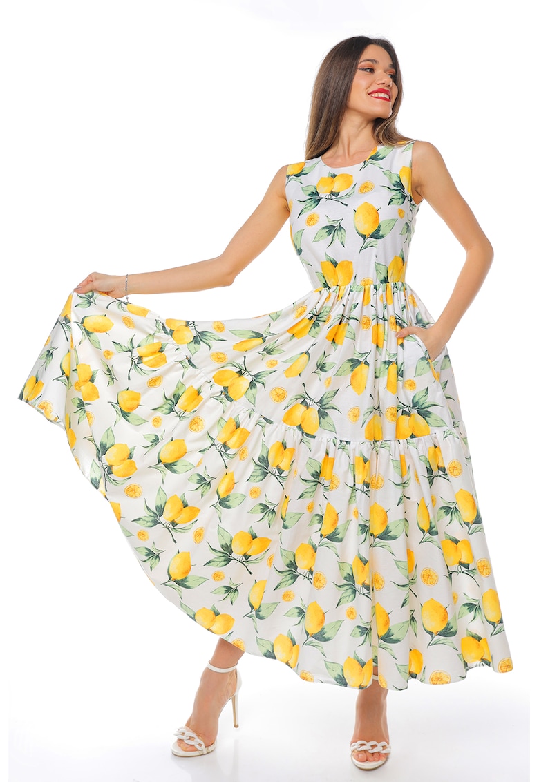 Rochie evazata fara maneci cu buzunare laterale