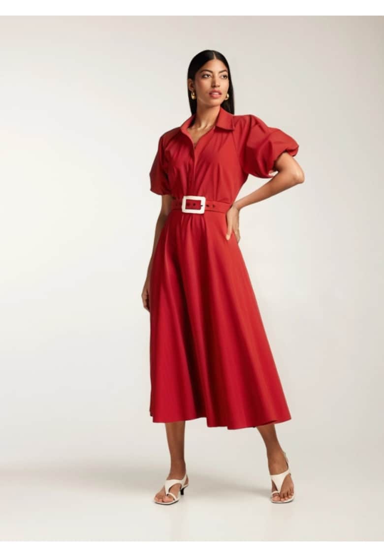 Rochie midi din bumbac tip camasa cu maneci scurte Oman