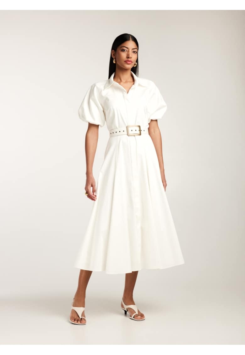 Rochie midi din bumbac tip camasa cu maneci scurte Oman