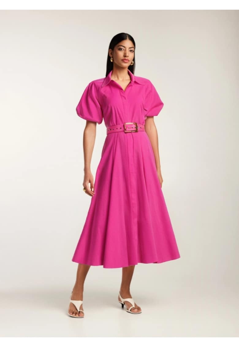 Rochie midi din bumbac tip camasa cu maneci scurte Oman
