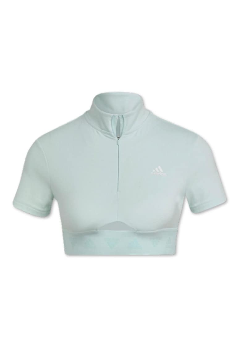 Tricou sport femei - Crop Zip - verde - poliester reciclat -