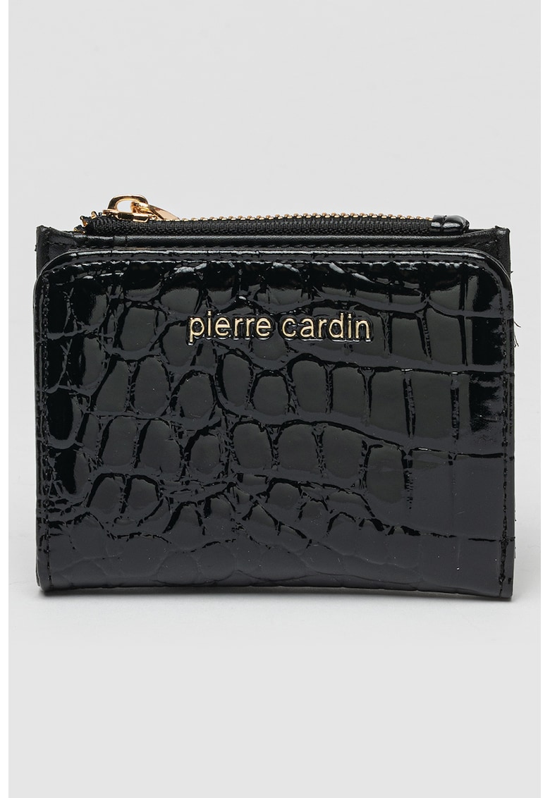 Portofel cu logo metalic si fermoar - Negru