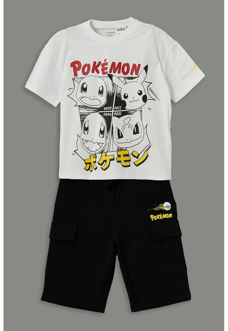 Set de tricou si pantaloni scurti cu imprimeu Pokemon - 2 piese