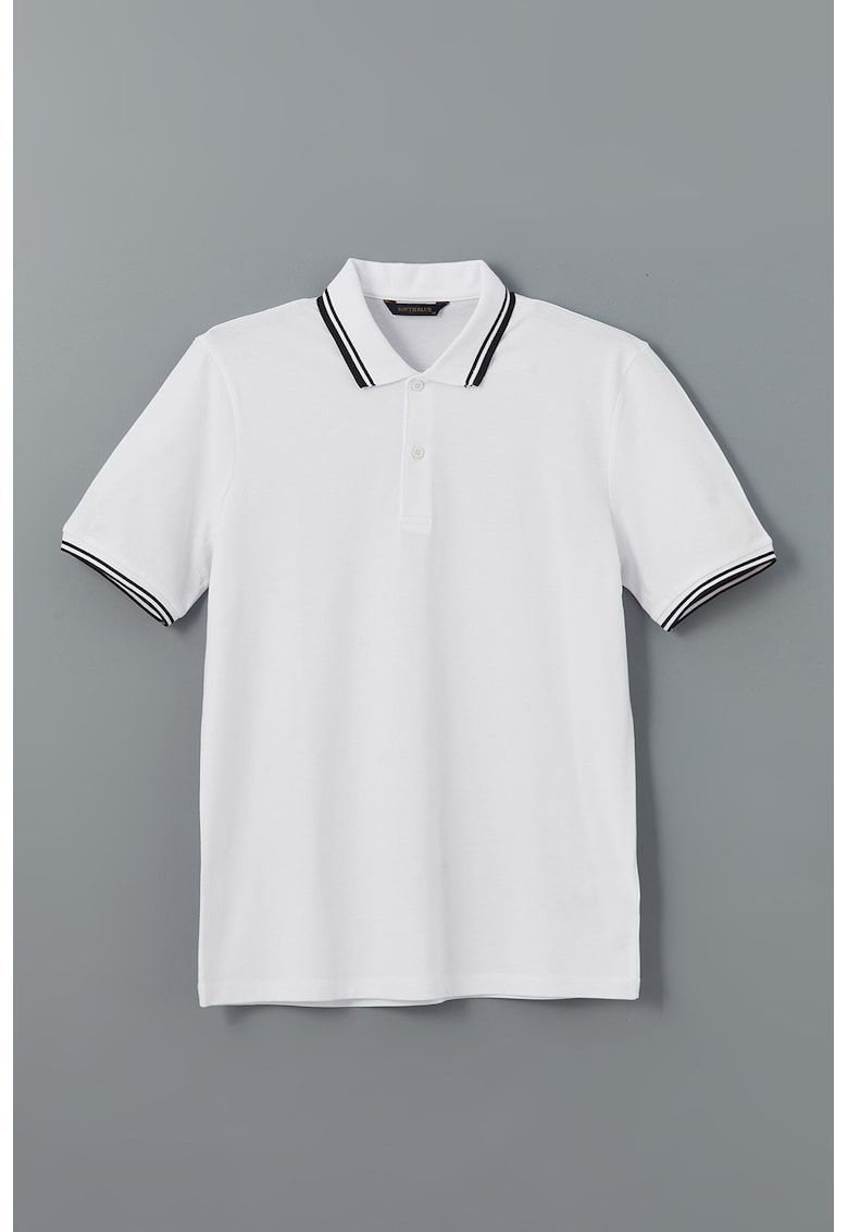 Tricou din amestec de bumbac cu guler polo - Alb