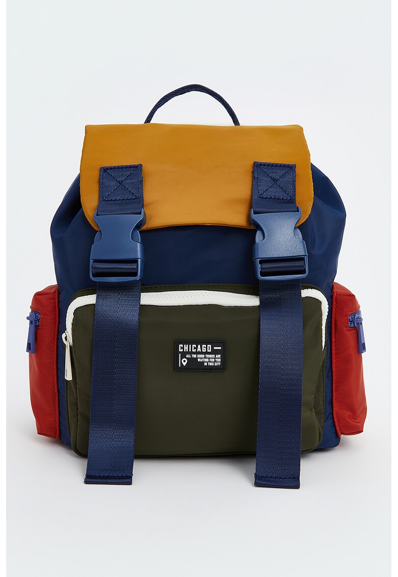 Rucsac din material textil cu model colorblock - Bleumarin