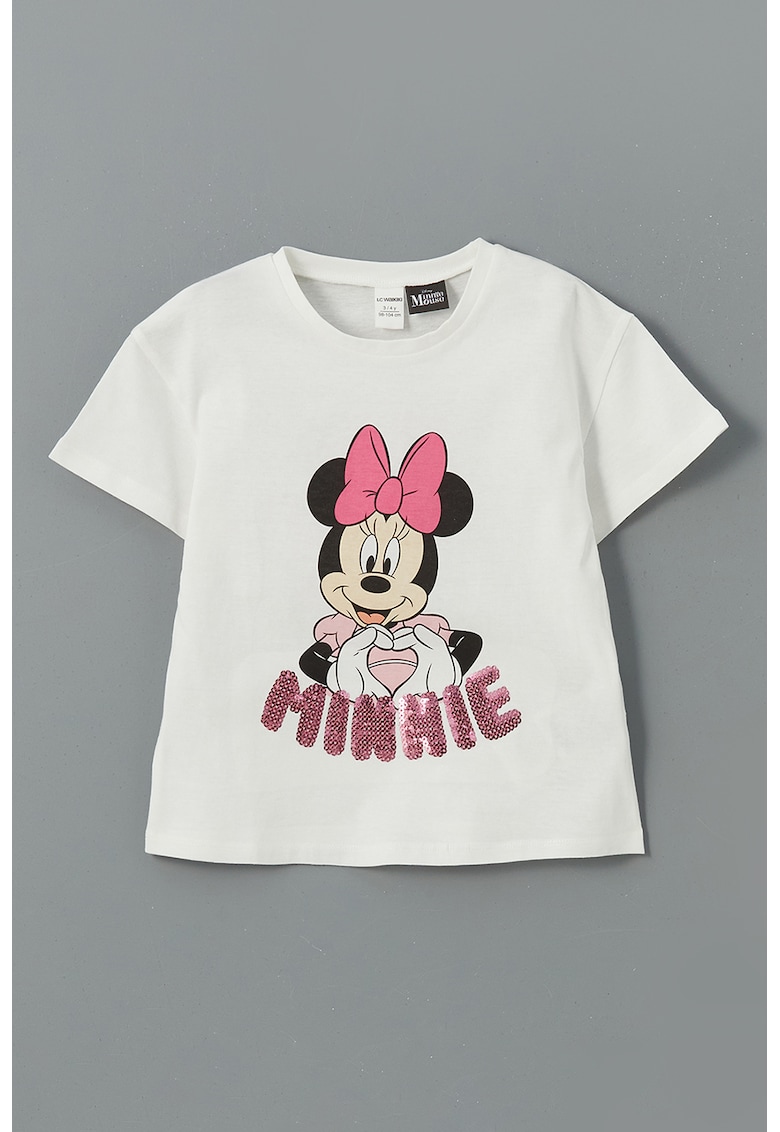 Tricou de bumbac cu imprimeu Minnie Mouse - Alb murdar