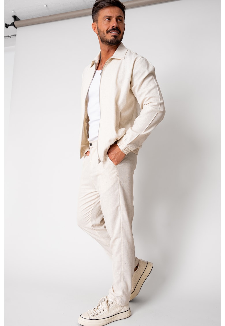 Set Toscano Jacheta cu fermoar si pantalon lung Cream 16473 - Crem