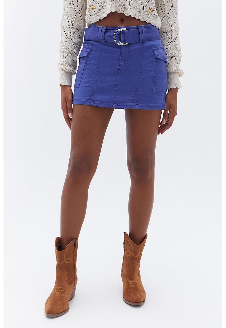 Fusta scurta din denim cu catarama dublu in D