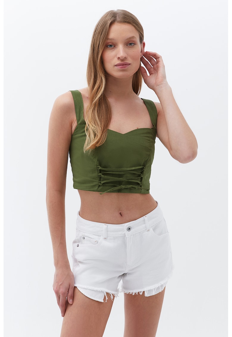 Top crop cu snururi frontale