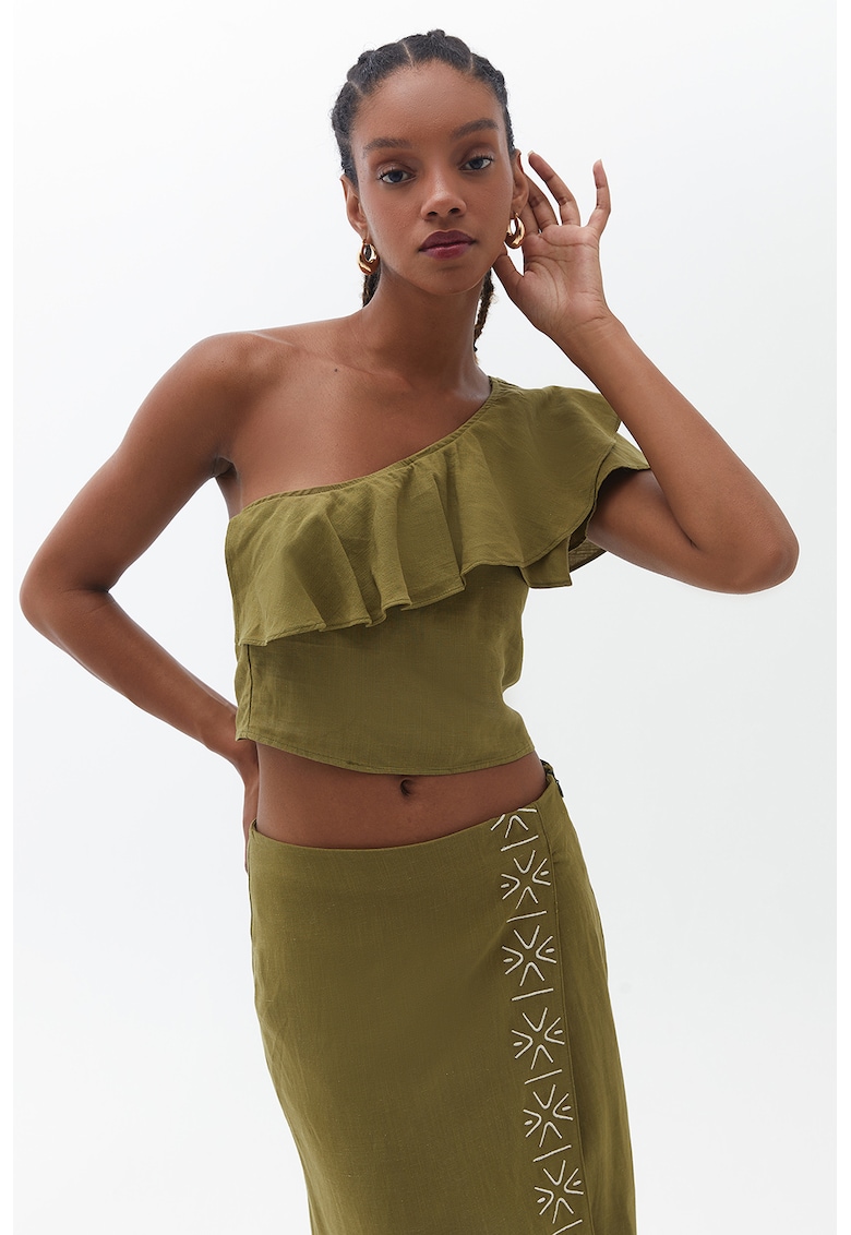 Top din amestec de in cu decolteu asimetric