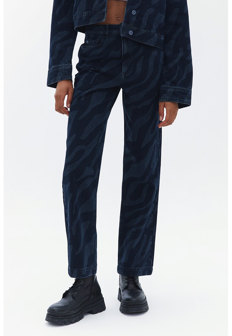 Blugi cu talie medie si model - Bleumarin