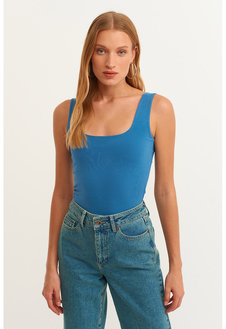 Top uni cu decolteu patrat - Albastru lavanda