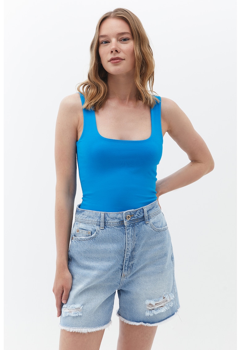 Top cu decolteu patrat - Albastru