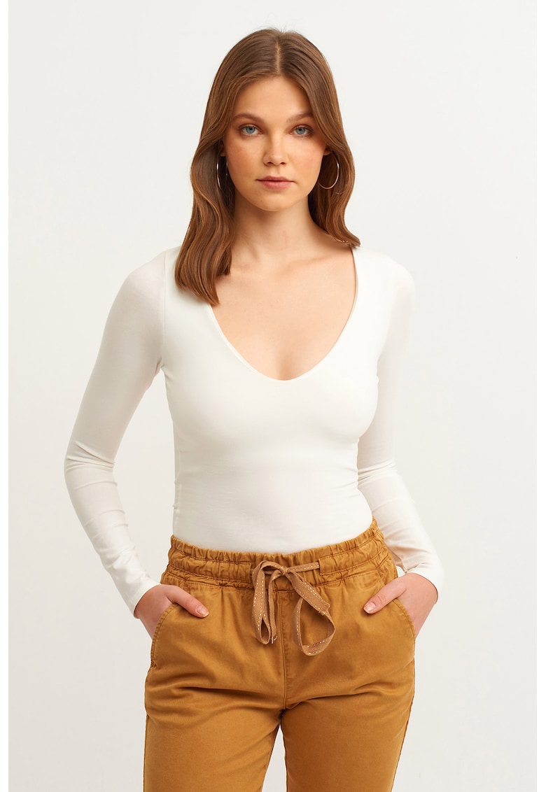 Bluza slim fit cu decolteu in V