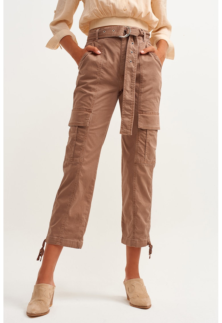 Pantaloni crop cargo cu o curea