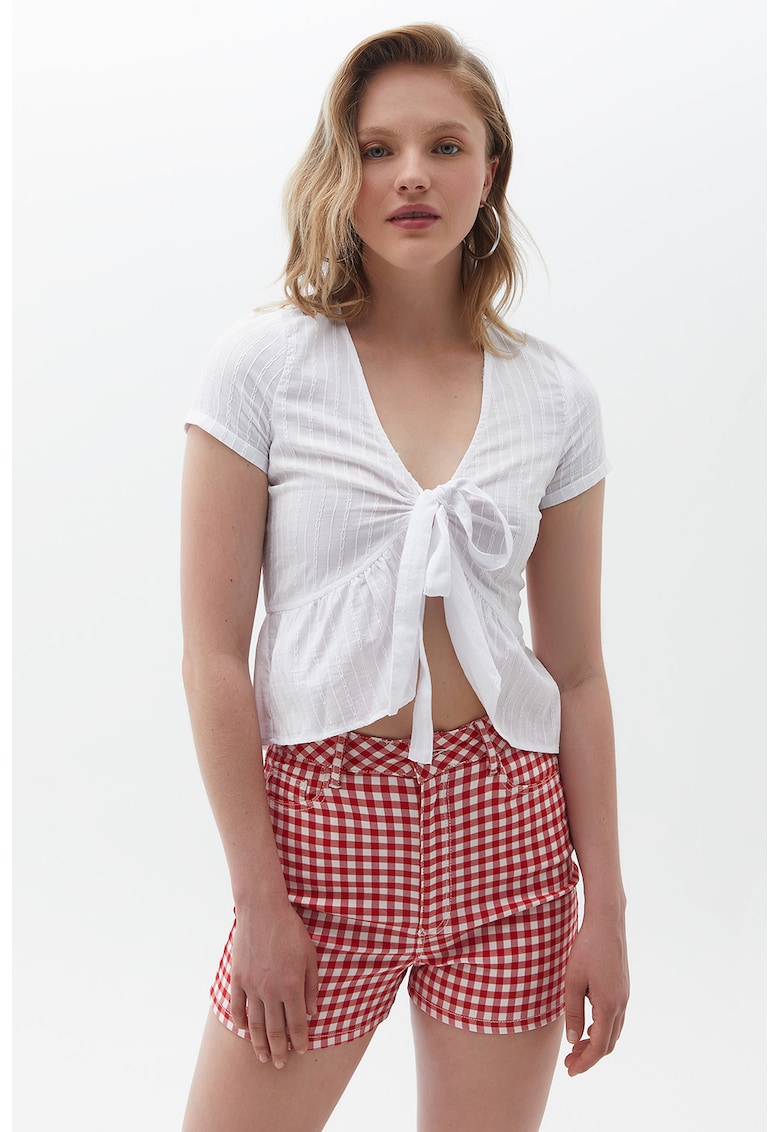 Bluza crop cu nod frontal - Alb