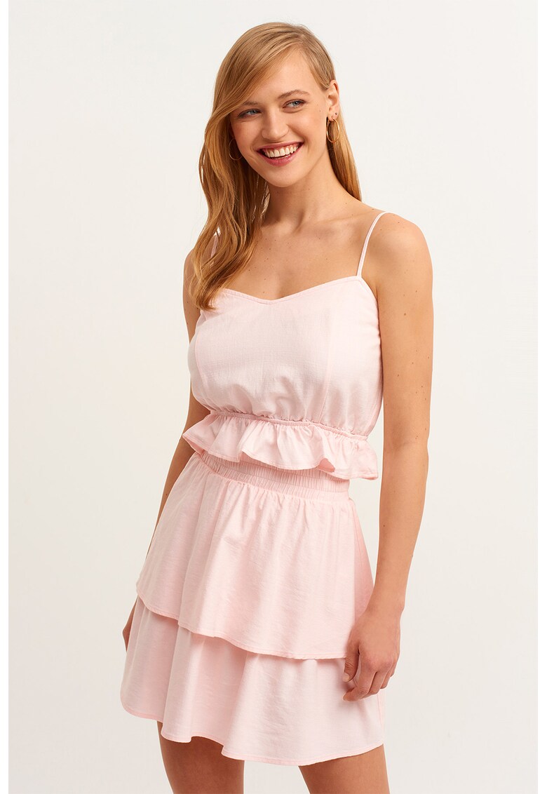 Top crop cu decolteu in V - Roz pastel