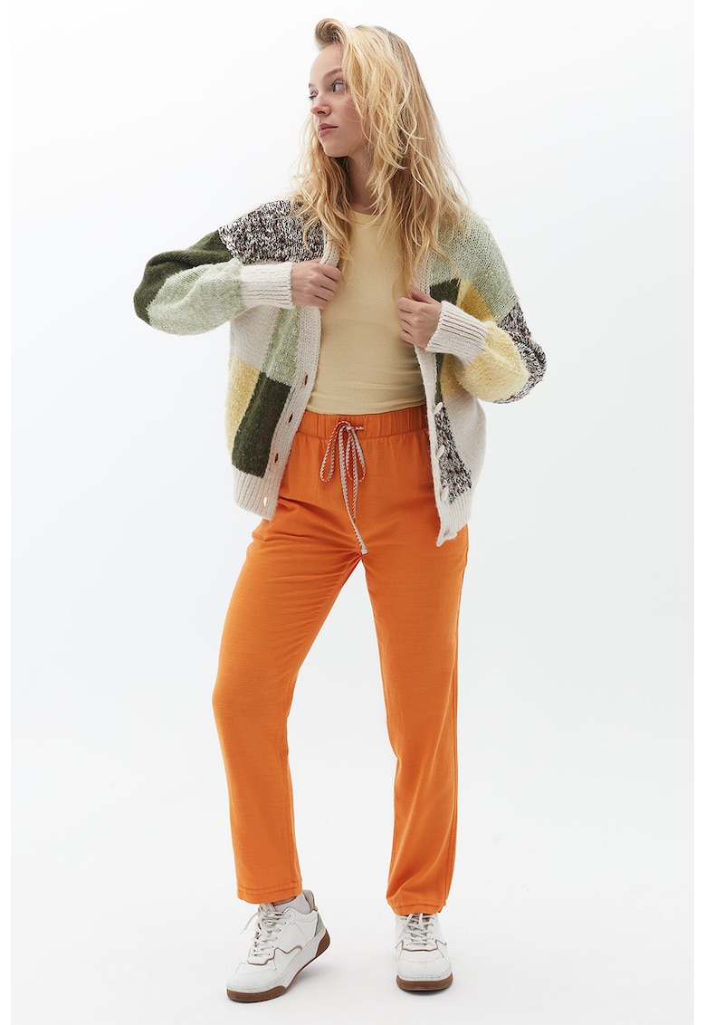 Pantaloni drepti crop cu snur de ajustare