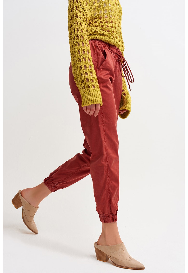 Pantaloni crop din amestec de lyocell cu snur de ajustare