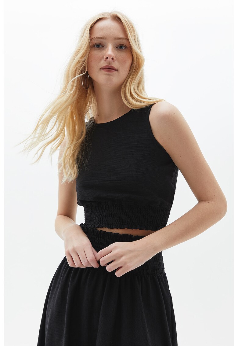 Top crop cu talie elastica - Negru