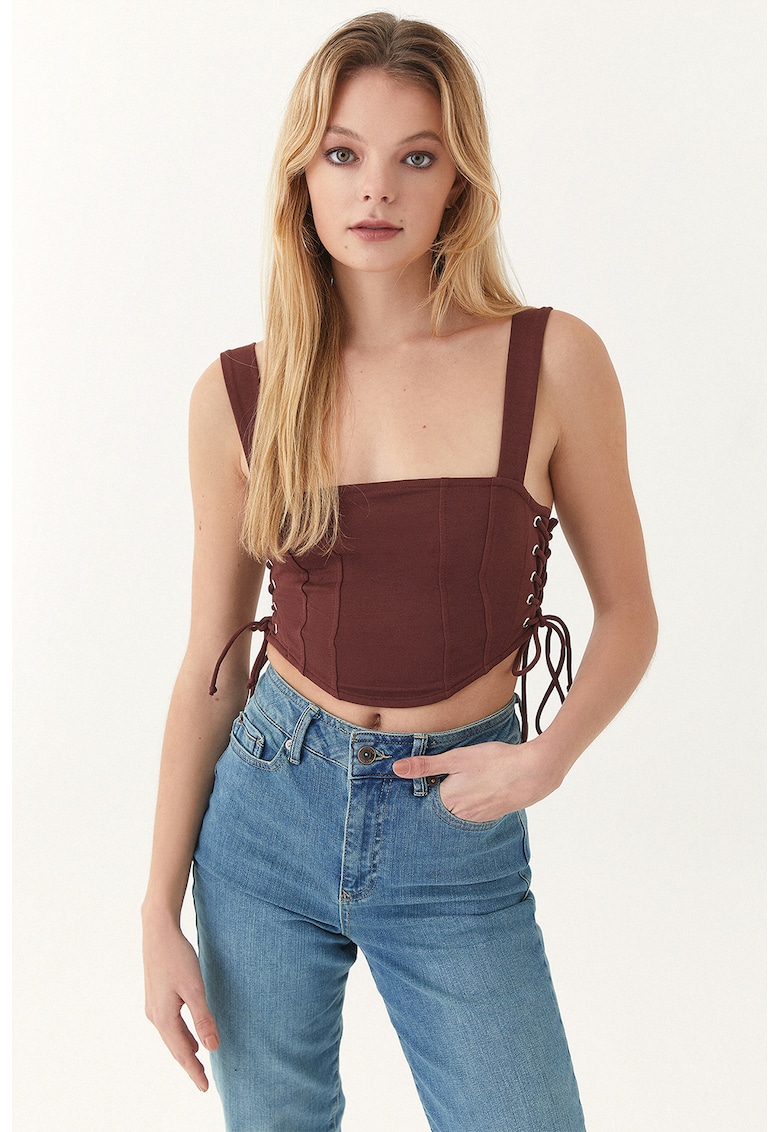 Top crop cu snururi laterale