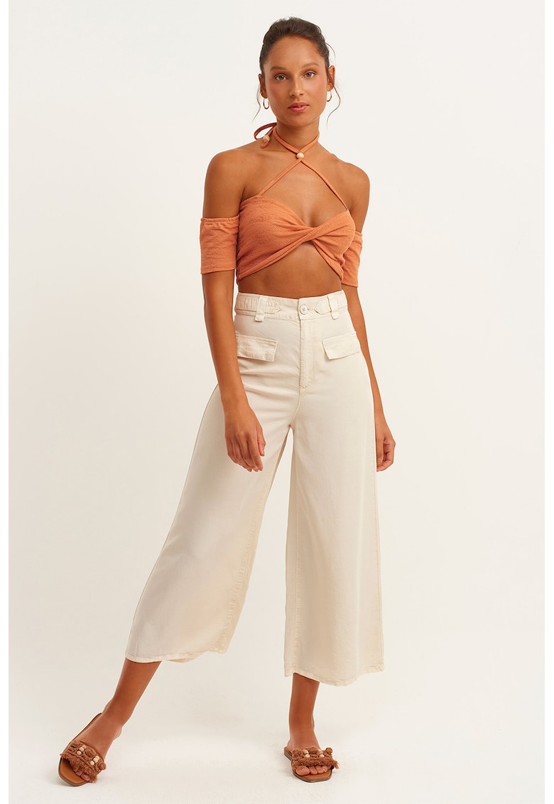 Pantaloni crop din lyocell cu croiala ampla