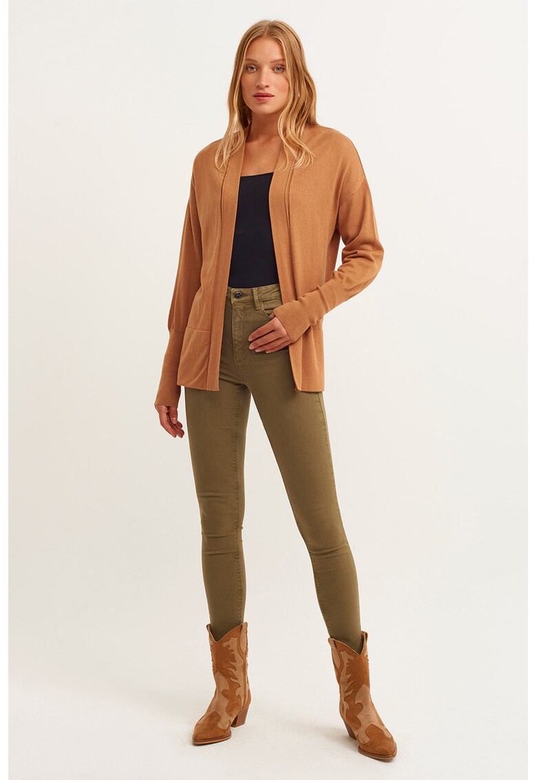 Blugi skinny cu talie medie - Kaki pal