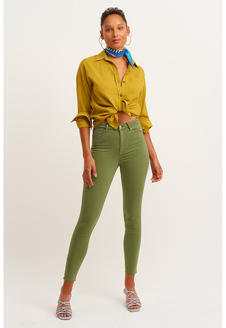 Blugi skinny cu talie medie - Verde feriga