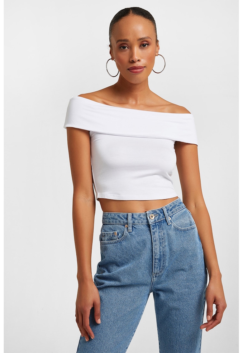 Tricou crop cu decolteu pe umeri