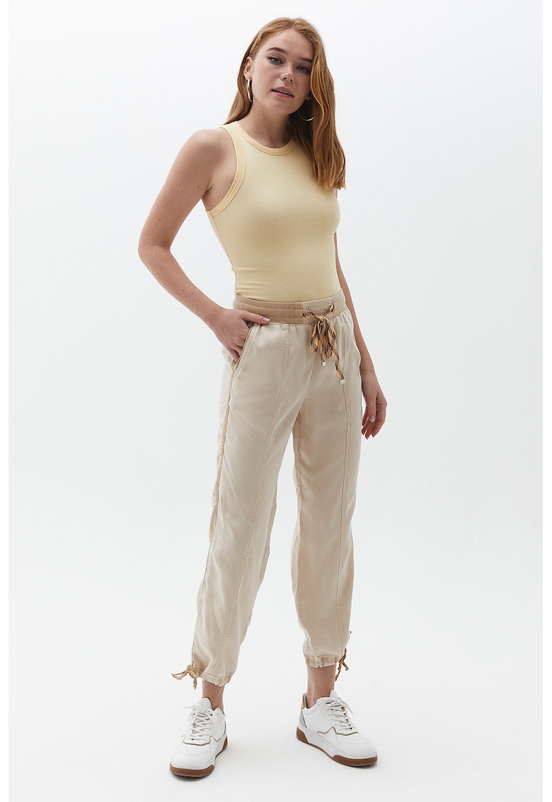 Pantaloni de trening din lyocell cu talie inalta si terminatii cu snur de ajustare