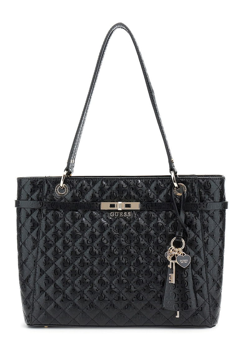 Geanta tote cu aspect matlasat si model monograma