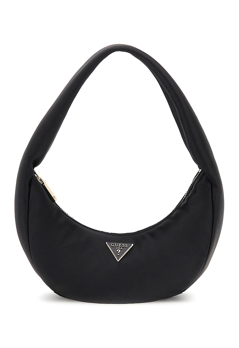 Geanta din material textil cu bareta de umar si logo metalic