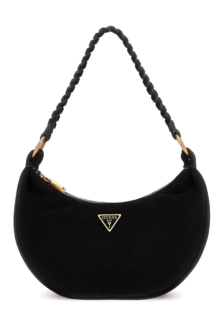 Geanta de piele intoarsa cu bareta de umar si fermoar