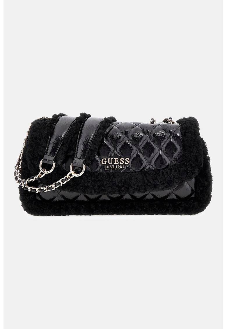 Geanta crossbody matlasata cu garnituri din blana sintetica